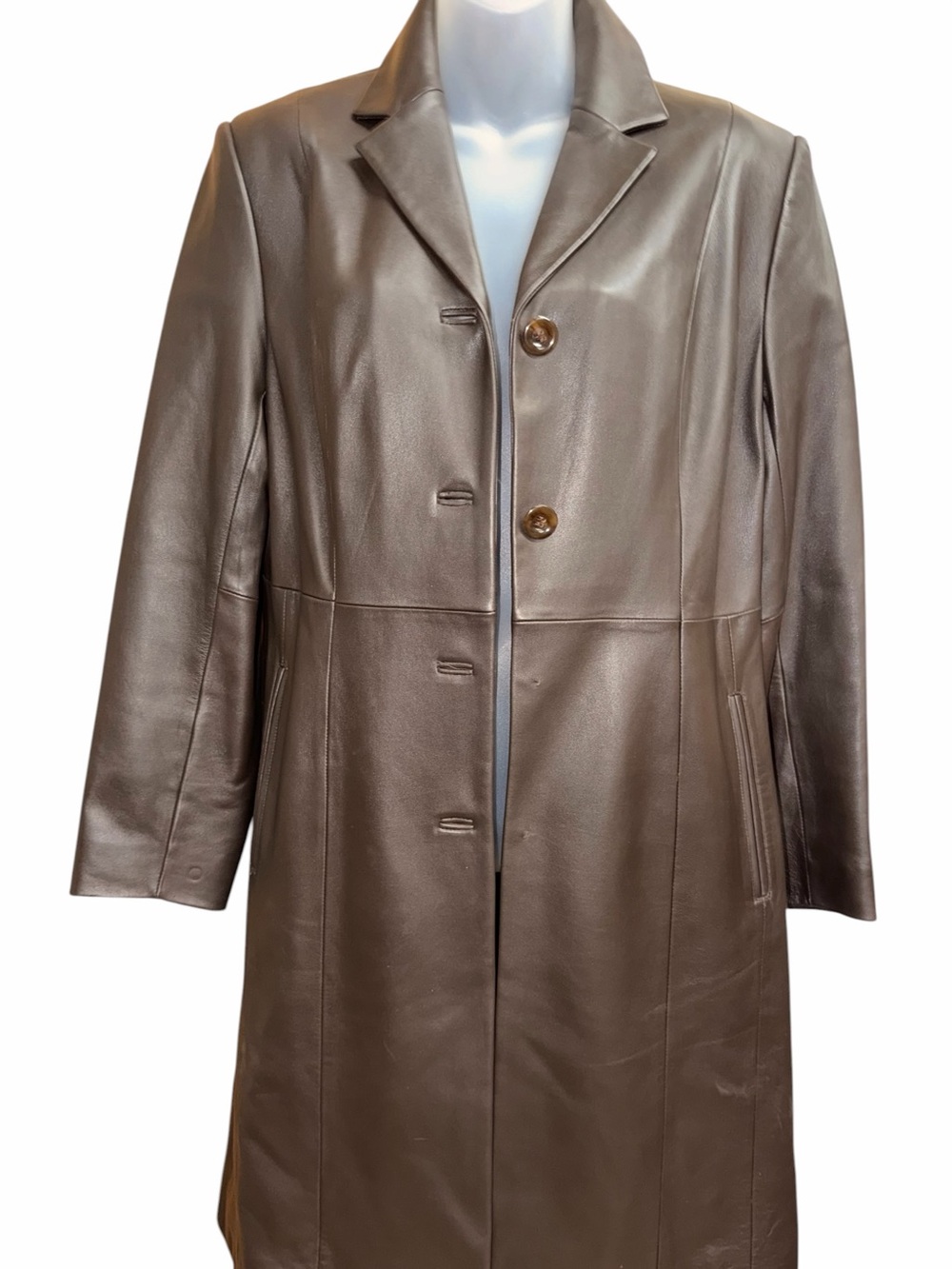 Valerie Stevens Brown Leather Button-Front Coat